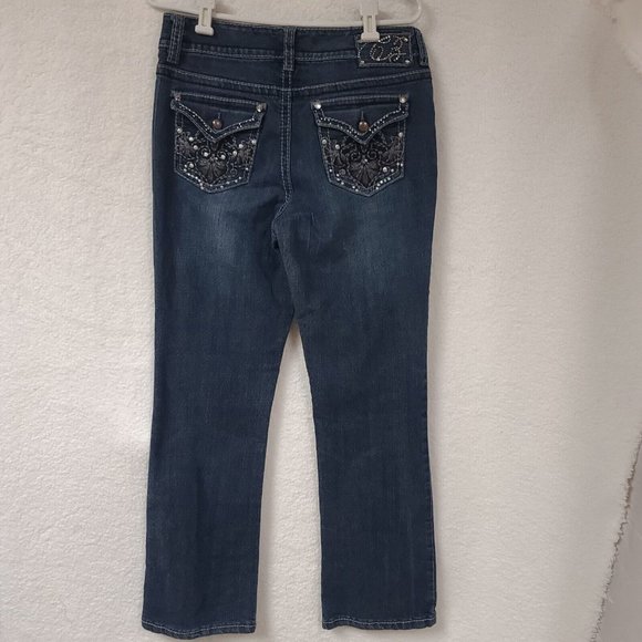 Code Bleu 32X32 Straight Embroidered Studded Flap Pockets Double Button Jeans - Picture 6 of 13
